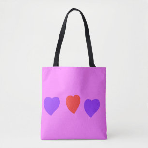 Bolsa Tote Coração Vermelho com Corações Roxos em Rosa