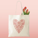 Bolsa Tote Coração - Vermelho Escandinavo Branco<br><div class="desc">O estilo popular escandinavo design floral moderno em vermelho e branco. Arte original de Nic Squirrell.</div>