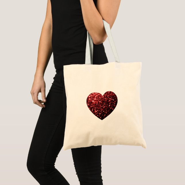 Bolsa Tote Coração vermelho escuro com brilho falso faisca (Frente (produto))
