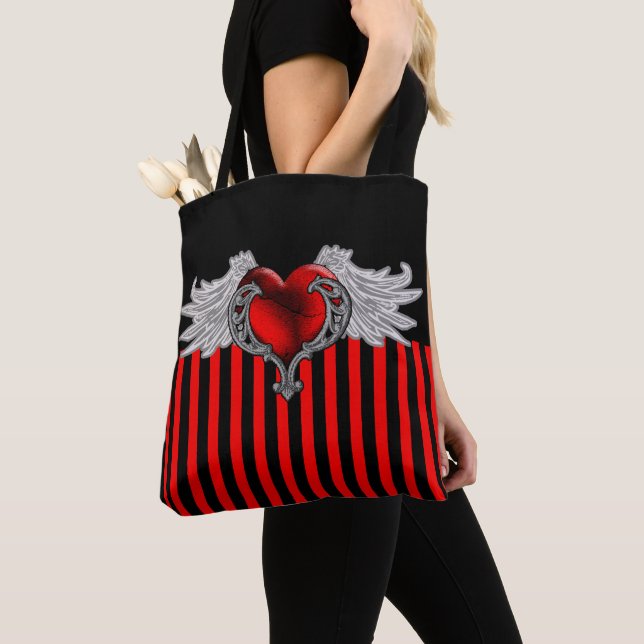 Bolsa Tote Coração Vermelho Gótico com Asas de Anjo (Close Up)