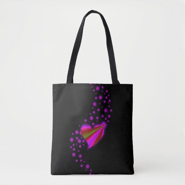 Bolsa Tote Coração vermelho-rosa arco-íris com estrelas a pre (Frente)