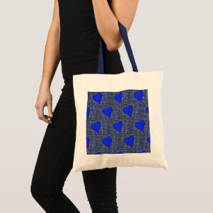 Bolsa Tote Coração Xadrez Azul
