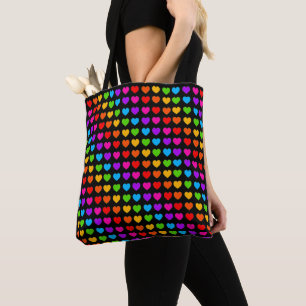 Bolsa Tote Corações Arco-Íris Coloridos Pretos