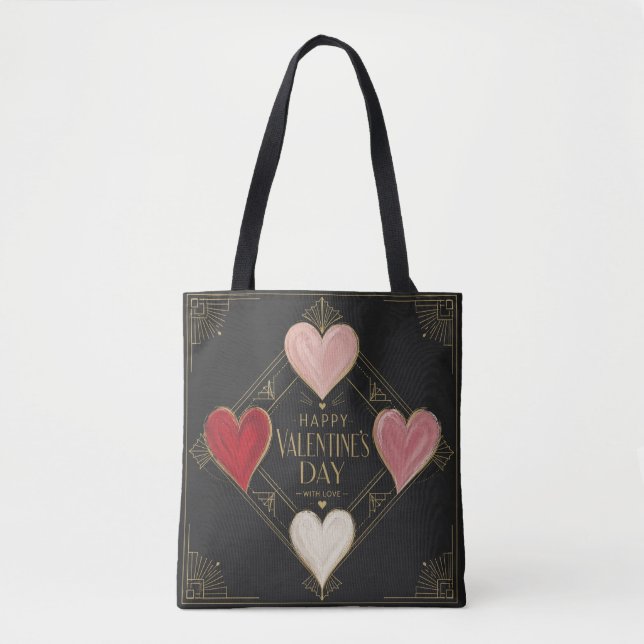 Bolsa Tote Corações Art Déco de Paixão (Frente)