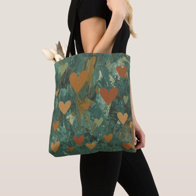 Bolsa Tote Corações Boho Abstratos Verdes   (Close Up)