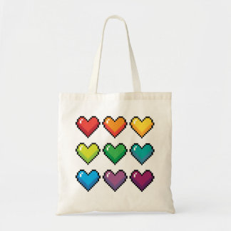 Bolsa Tote Corações Cheias de Pixel no Arco-Íris, Tote Bag