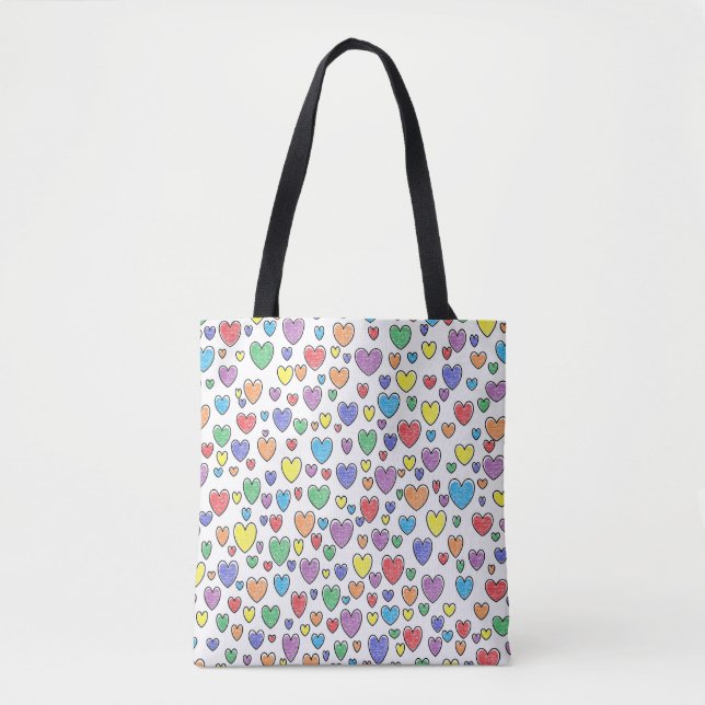 Bolsa Tote Corações Colorido (Frente)