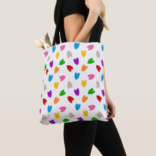 Bolsa Tote Corações Coloridos De Amor Padrão Design Branco