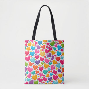 Bolsa Tote Corações coloridos de arco-íris do Dia dos Namorad