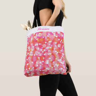 Bolsa Tote Corações de abstrato branco e rosa personalizados