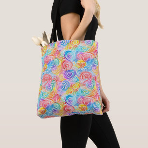 BOLSA TOTE CORAÇÕES DE ABSTRATO DE COR DE ÁGUA PASTEL