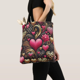 BOLSA TOTE CORAÇÕES DE AMOR DOURADO DO DIA DE OS NAMORADOS DE