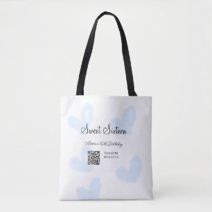 Bolsa Tote Corações de aquarela azul QR Doce dezesseis anos