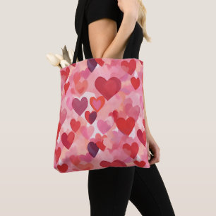 Bolsa Tote Corações de Aquarela Rosa e Vermelho Coquette Româ