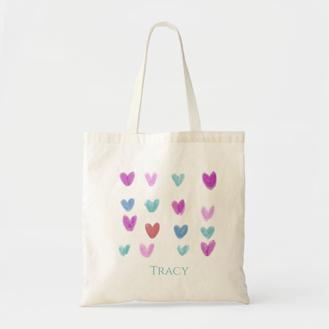 Bolsa Tote Corações de Aquarelas bonito de Pastel Doce (Frente)