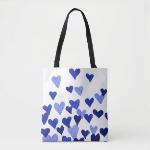 Bolsa Tote Corações de Aquarelas do Dia do namorados - Azul