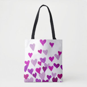 Bolsa Tote Corações de Aquarelas do Dia do namorados - roxo