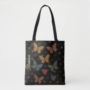 Bolsa Tote Corações de Borboleta Nome Personalizado