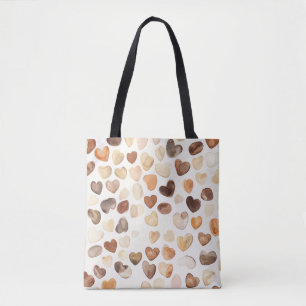 Bolsa Tote Corações de Grãos de Café Pêssego Marrom Creme