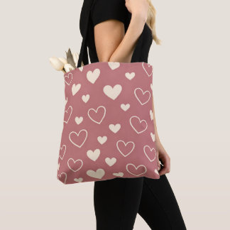 Bolsa Tote Corações de Marfim Rosa Empoeirado 
