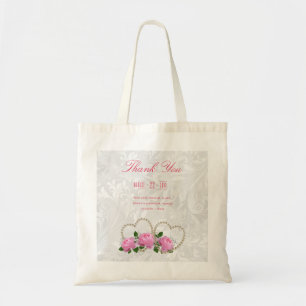 Bolsa Tote Corações de Pérola & Rosas Casamento Agradecimento