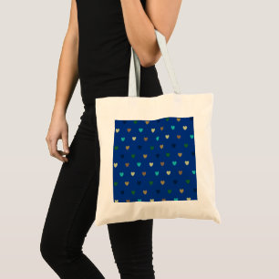 Bolsa Tote Corações de polca em tons azuis de pavão