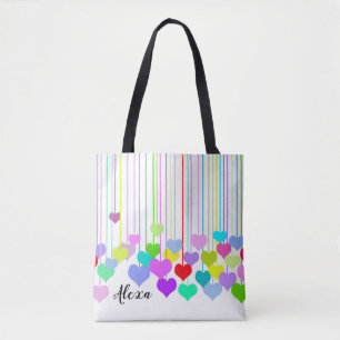 Bolsa Tote corações de suspensão coloridos