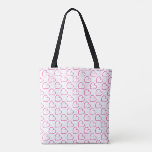 Bolsa Tote Corações desenhados à mão cor-de-rosa em branco