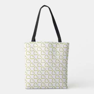 Bolsa Tote Corações desenhados à mão verde em branco