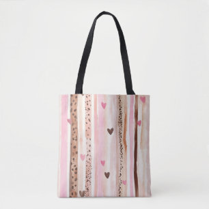 Bolsa Tote Corações do Leopardo Castanho-Cor-de-Rosa