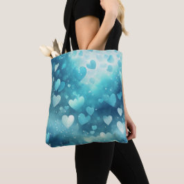 BOLSA TOTE CORAÇÕES DO NAMORADOS DE ÁGUA AZUL E BRANCO