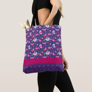 Bolsa Tote Corações e Aves   Presente de Dia de os namorados