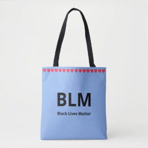 Bolsa Tote Corações e texto Black Lives Matter BLM em Azul Cl