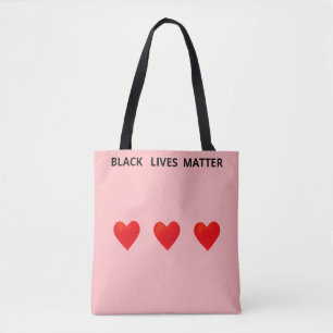 Bolsa Tote Corações e Texto Black Lives Matter em Rosa Coral