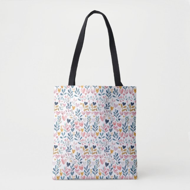 Bolsa Tote Corações em aquarela (Frente)