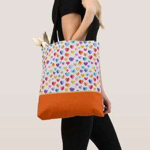 Bolsa Tote Corações em Estilo Aquarela com Cores do Arco-íris