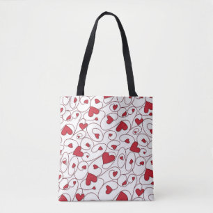 Bolsa Tote Corações encaracolado vermelhos e brancos