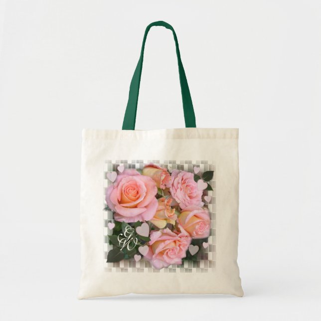 Bolsa Tote Corações Monográficos e Rosas Rosa (Frente)