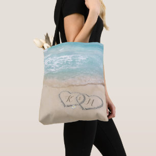 Bolsa Tote Corações na Areia Casal Monograma Praia