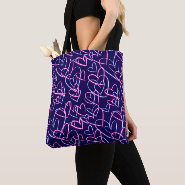 Bolsa Tote Corações Neon Brilhantes (Close Up)
