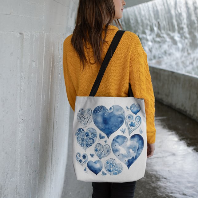 Bolsa Tote Corações no Azul Delft (Criador carregado)