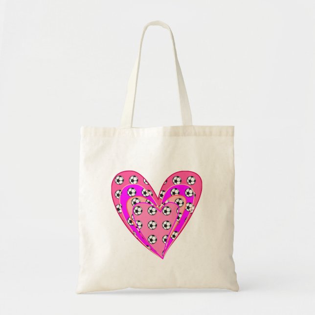 Bolsa Tote Corações Rosa E Bolas De Futebol (Frente)