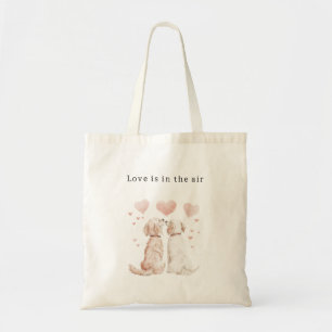 Bolsa Tote Corações Rosas Cachorros Brancos Amam XOXO