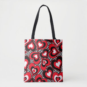 Bolsa Tote Corações, vermelho, preto, branco