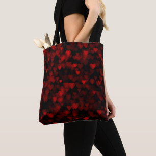 Bolsa Tote Corações Vermelhos Visão Turva Preto Escuro Amor R