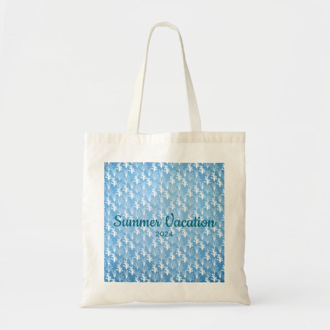 Bolsa Tote Corais brancos em fundo azul (Frente)