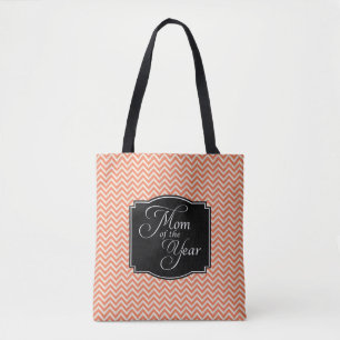 Bolsa Tote Coral Chevron Stripes Mãe do Ano