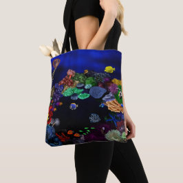 Bolsa Tote Coral Colorido e Arte de Recifes de Peixes