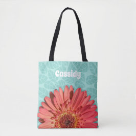 Bolsa Tote Coral Colorido Gerbera Daisy Photo Mint Green