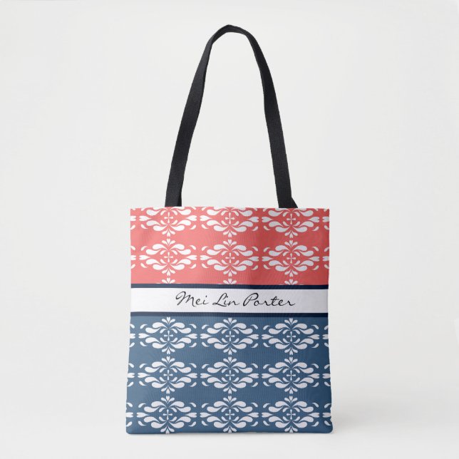 Bolsa Tote Coral e Blue Floral (Frente)